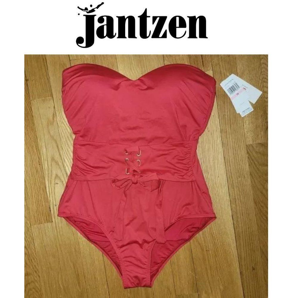 JANTZEN women's Belted BANDEAU strapless SIZE 10 Swimsuit